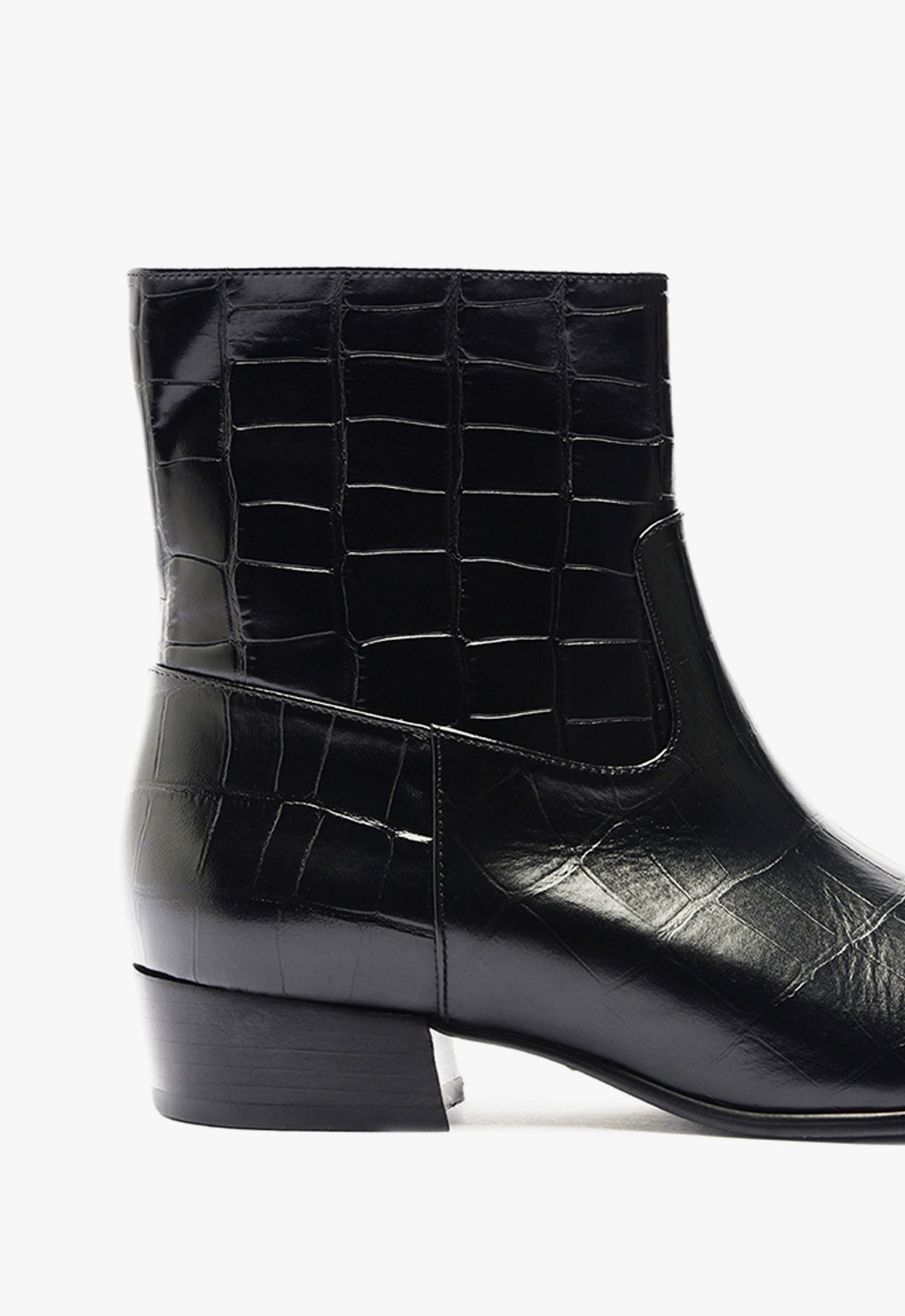 Helena Crocodile Embossed Leather Bootie - Low Heel Women's Ankle Boots (Style F24, SKU S2204400010001) | Perfect for Office, Party & Casual Outfits
