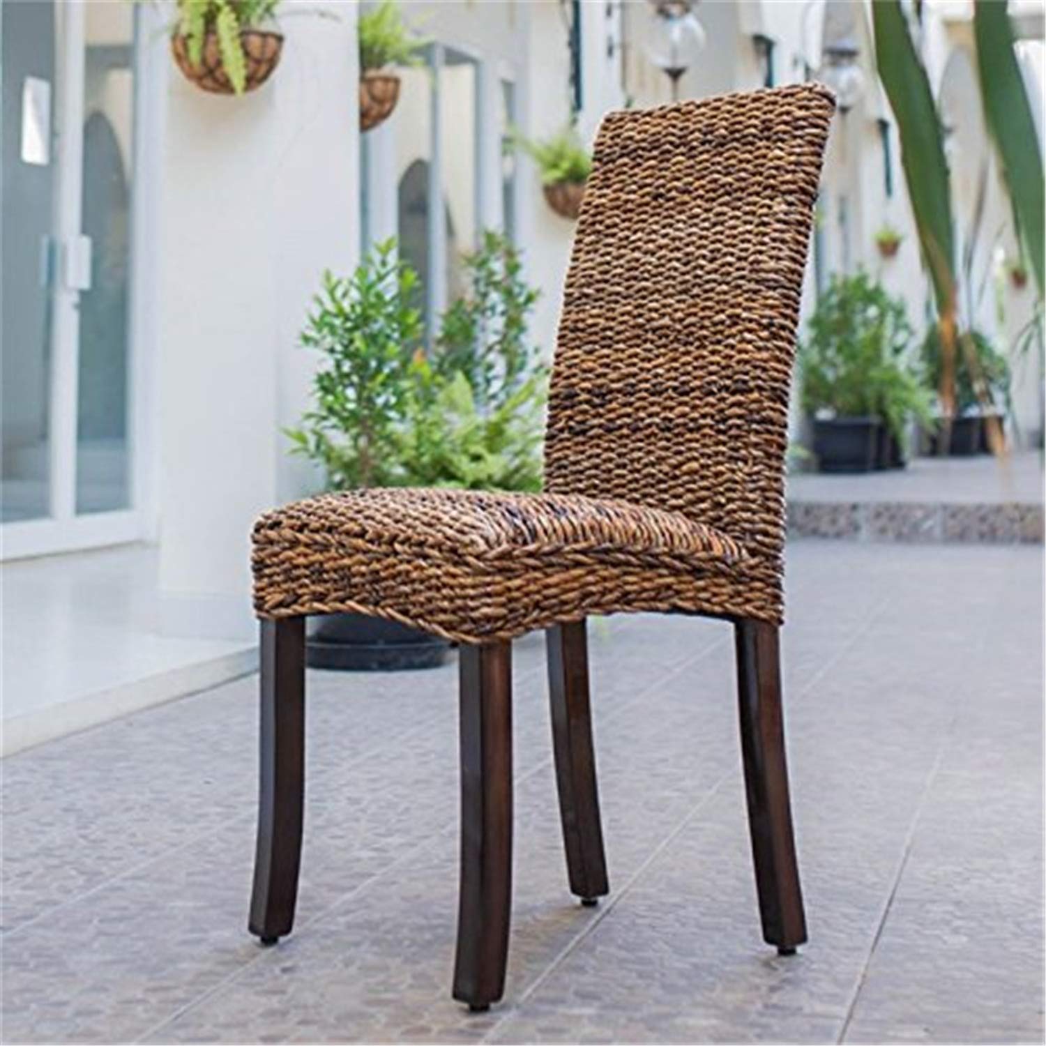 Louisa Abaca Cushioned Dining Chairs Set of 2 - Natural Woven Rattan Seats with Comfortable Cushions - Perfect for Indoor Dining Room, Kitchen, or Patio Furniture