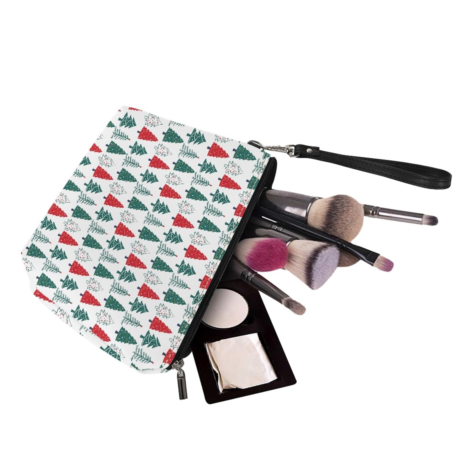 Christmas Tree Print Waterproof Cosmetic Pouch - Holiday Themed Women's Small Makeup Bag for Purse | Perfect for Travel, Gift Giving & Christmas Party Essentials