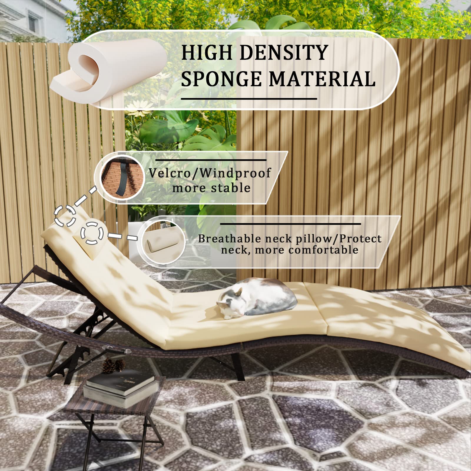 Kullavik 3-Piece Outdoor Chaise Lounge Set with Folding Pool Chairs & Rattan Table - Khaki Patio Furniture for Backyard, Poolside & Garden Relaxation