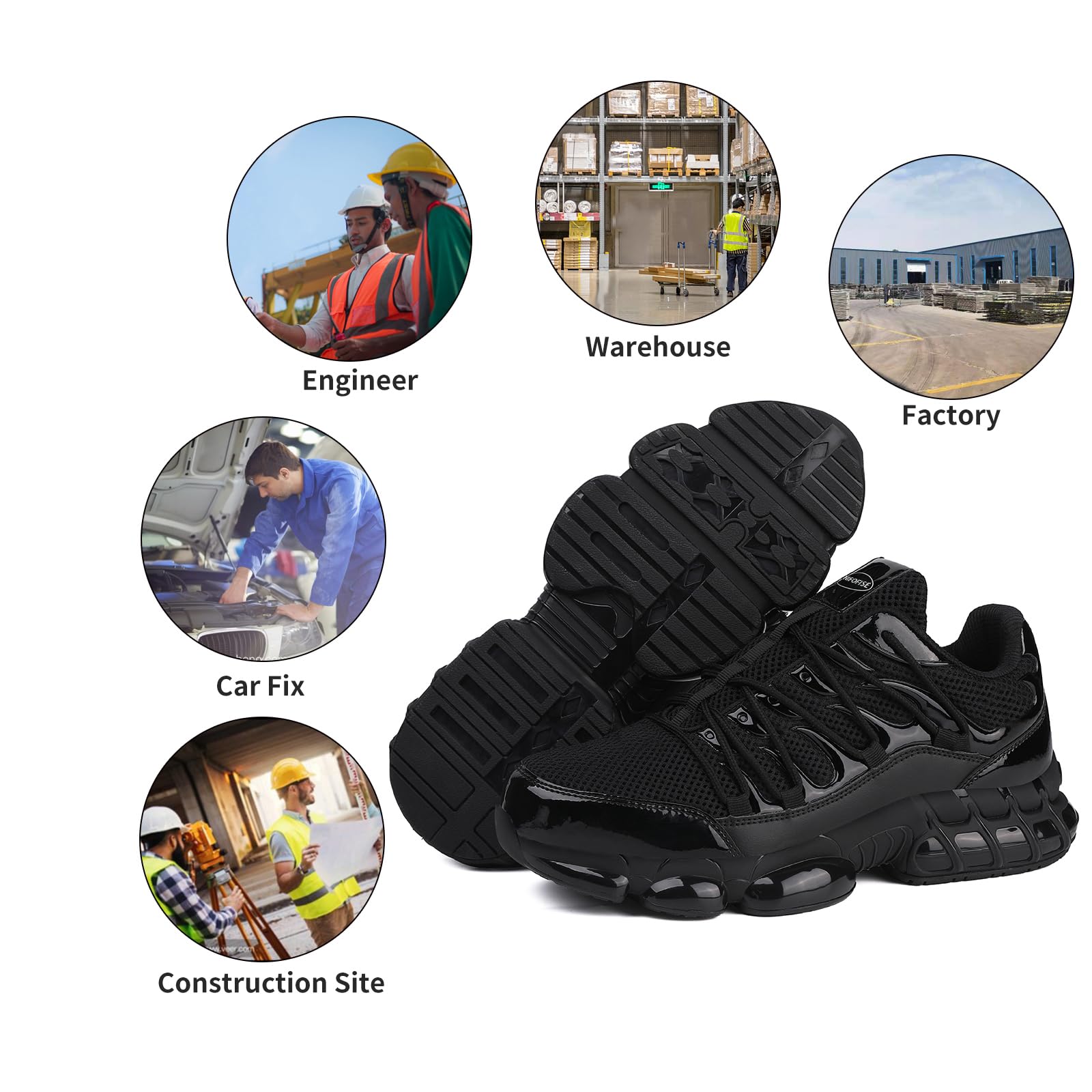 Men's & Women's Steel Toe Work Shoes - Lightweight Safety Sneakers with Composite Toe for Construction & Industrial Use - Comfortable Black Wide Fit Durable Work Boots - Perfect for Warehouse, Factory & Outdoor Labor