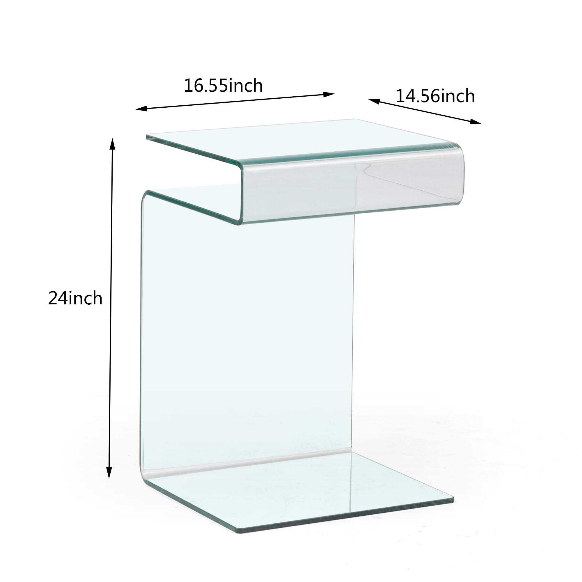 Clear Glass Nightstand - Modern S-Shaped End Table for Bedroom & Living Room, 16.55