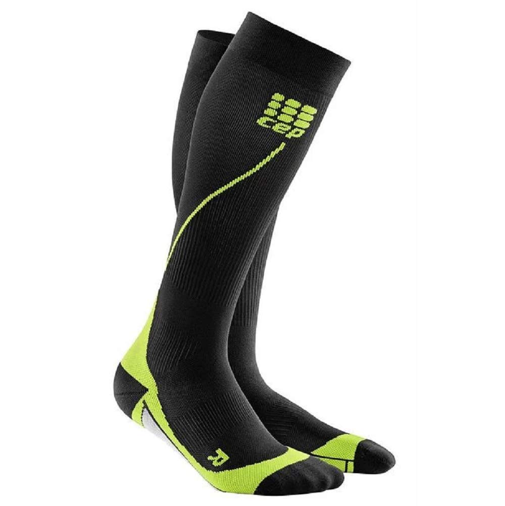 CEP Men's Progressive+ 2.0 Compression Running Socks - Black/Green - Size III (12.5-15 Inch Calf) - Performance Support for Marathon, Jogging & Athletic Recovery