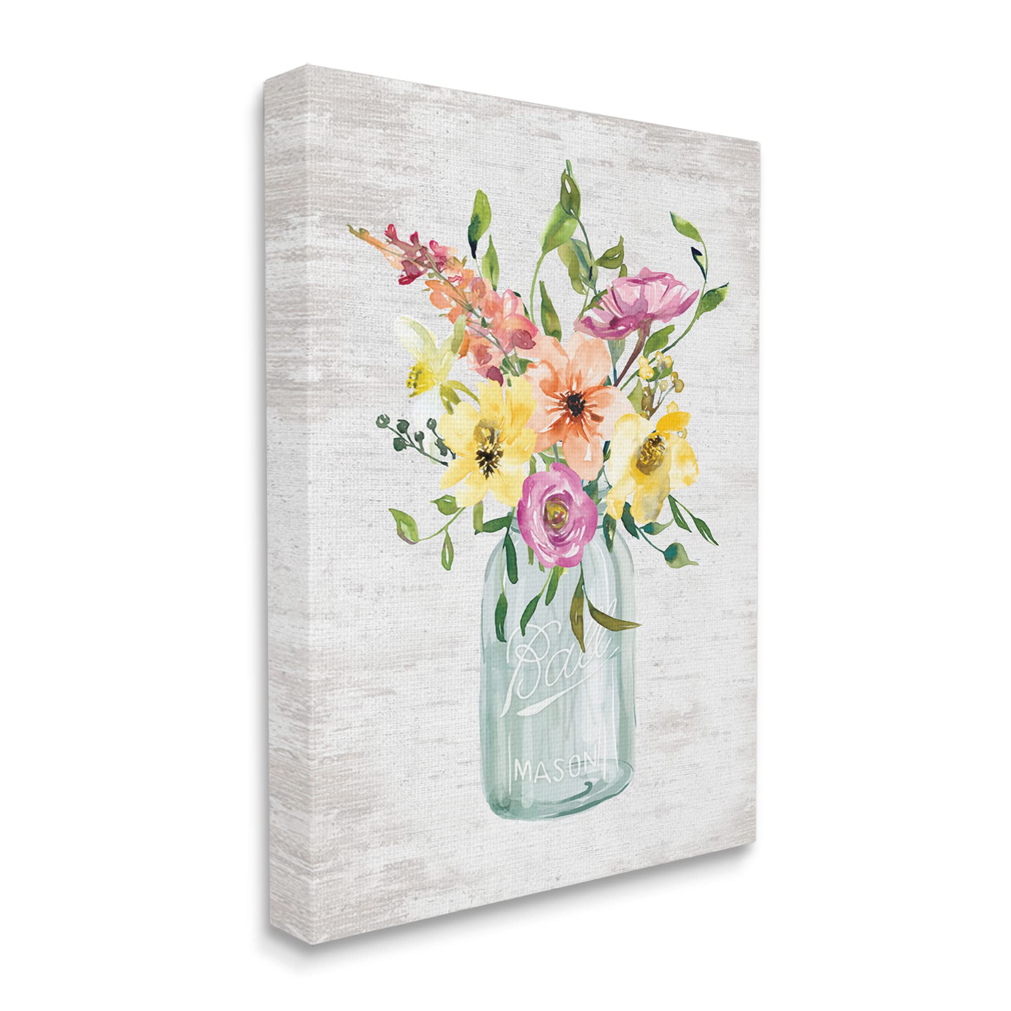 Stupell Industries Spring Meadow Bouquet Floral Canvas Wall Art - Traditional Glass Jar Flower Painting, 36