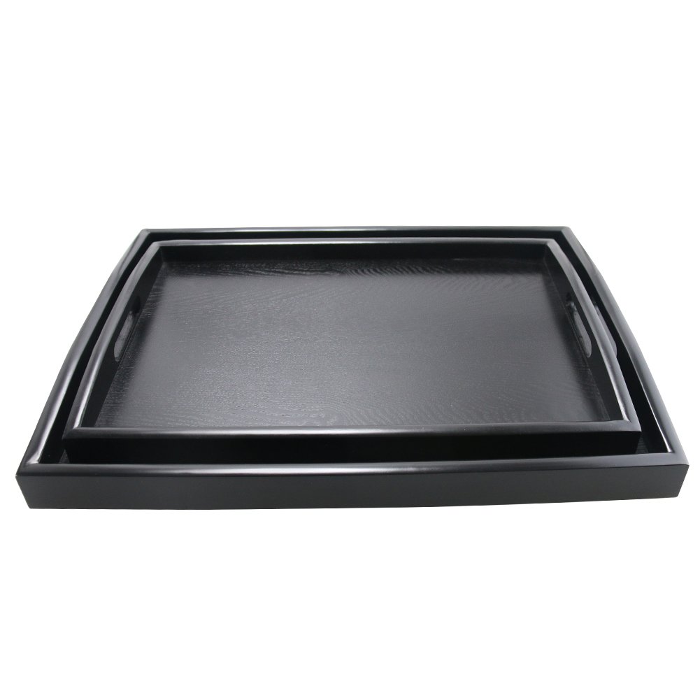 Premium DILLMAN Large Black Wooden Serving Tray - Rectangle Food & Butler Tray with Handles for Breakfast, Dining & Entertaining (Set of 2: Large + Small) - Perfect for Parties, Brunch & Home Decor