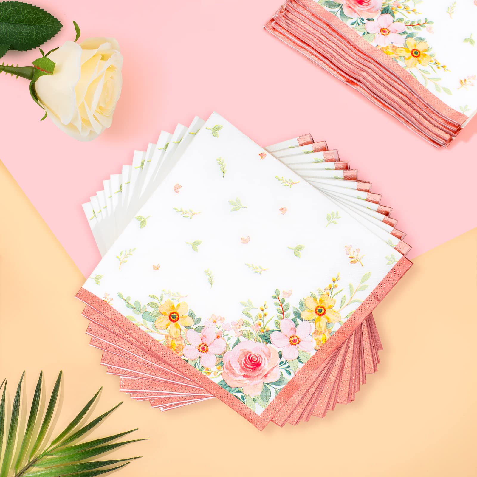 Floral Paper Plates and Napkins Set - Pink Flower Disposable Dinnerware for 24 Guests | Perfect for Bridal Showers, Birthday Parties & Garden Tea Parties | Elegant & Eco-Friendly Party Supplies