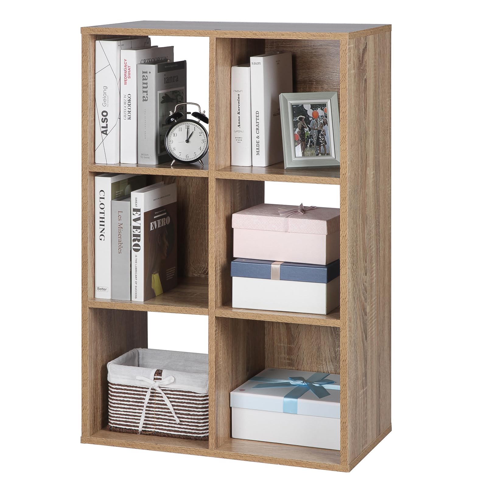 6-Cube Storage Organizer Shelf - Closet Cabinet & Bookshelf Organizer for Living Room, Bedroom, Office - Oak Wood - Perfect for Home Organization & File Storage