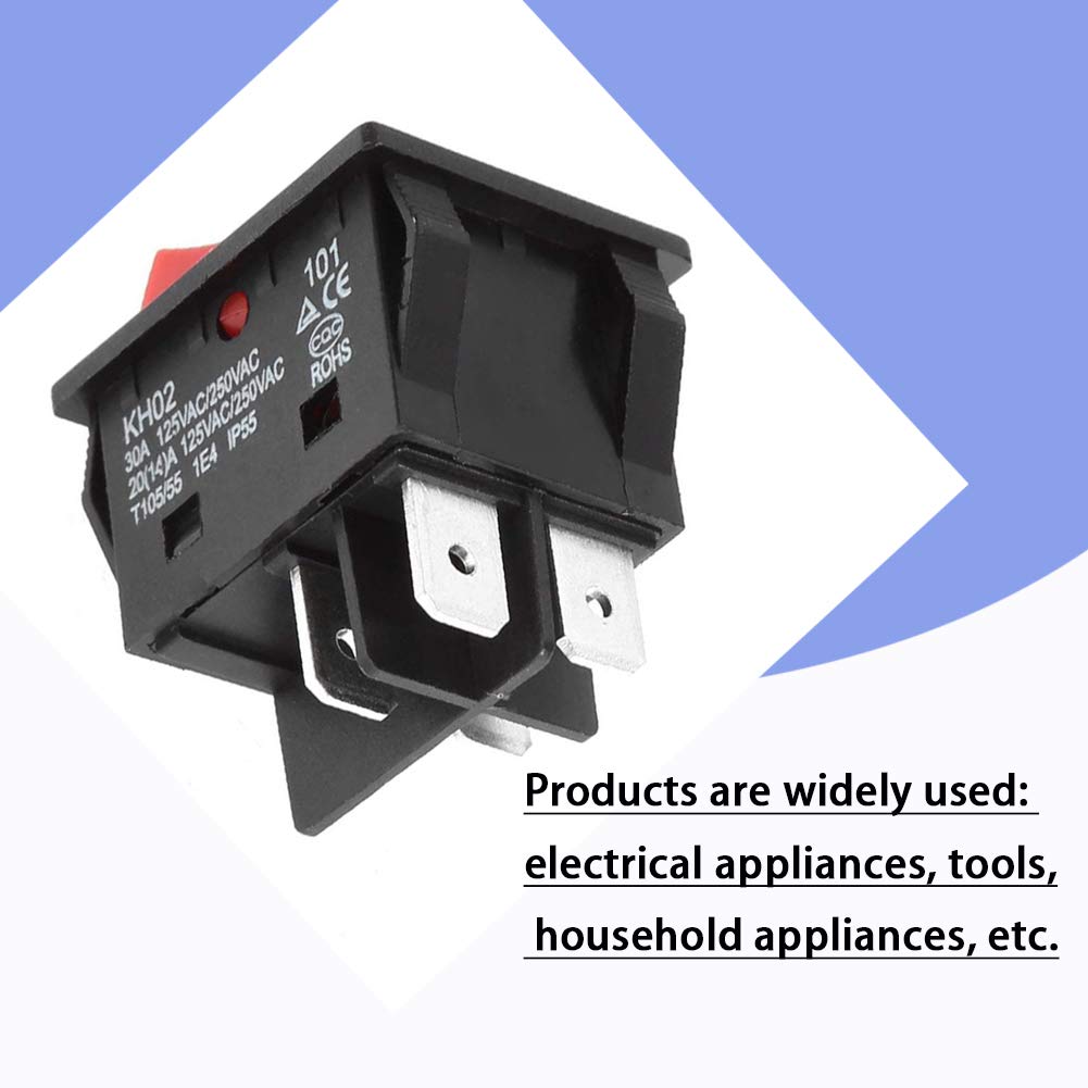 Waterproof 4-Pin Marine Rocker Switch with Red LED Lights - Durable Toggle Switch for Electrical Equipment, Easy to Control | Ideal for Boats, RVs, and Outdoor Power Applications