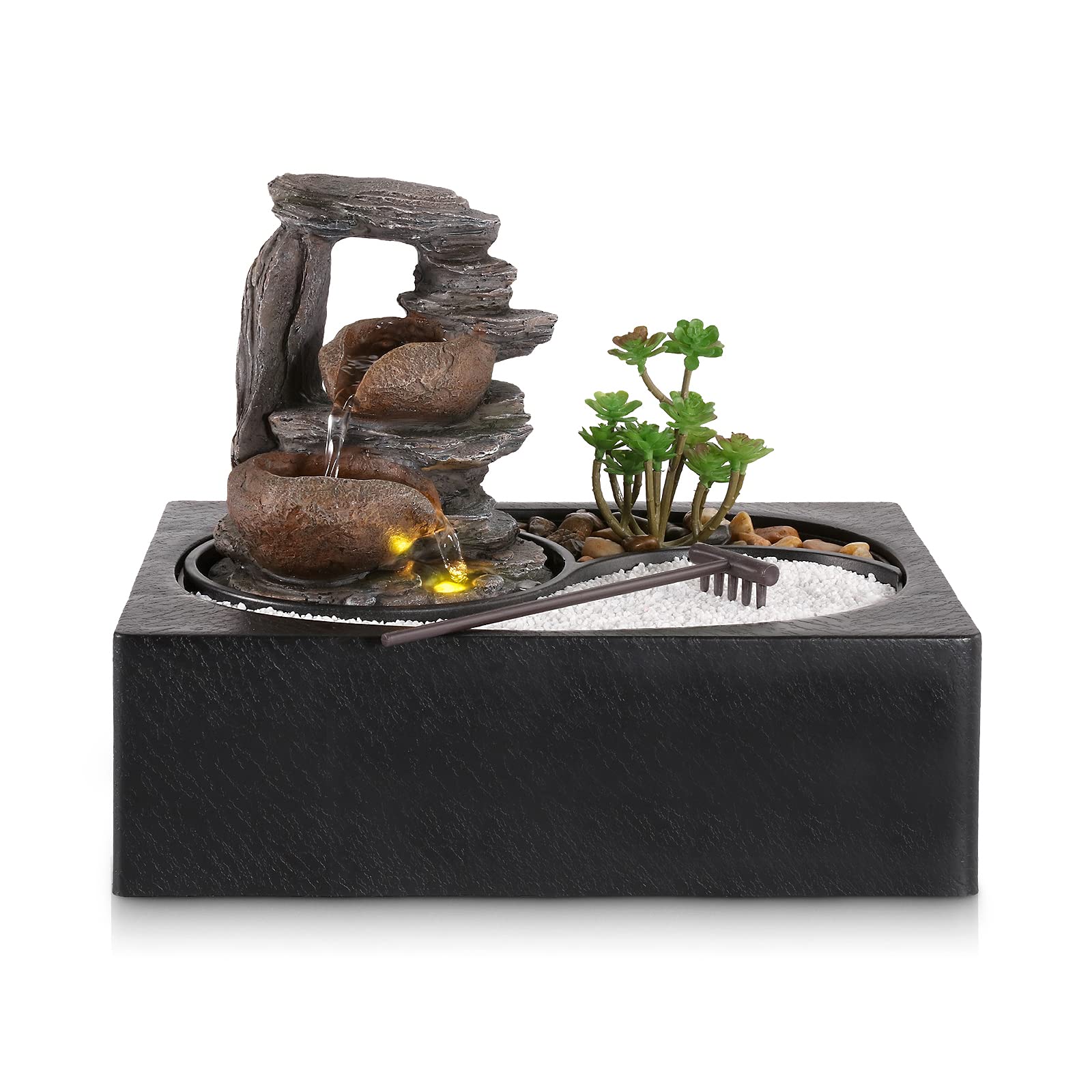 Dyna-Living Indoor Tabletop Water Fountain with Pump - Zen Garden Relaxation Desk Waterfall Fountain for Home, Office, Yoga & Meditation Room Decor - Perfect for Stress Relief & Feng Shui (Style 2)