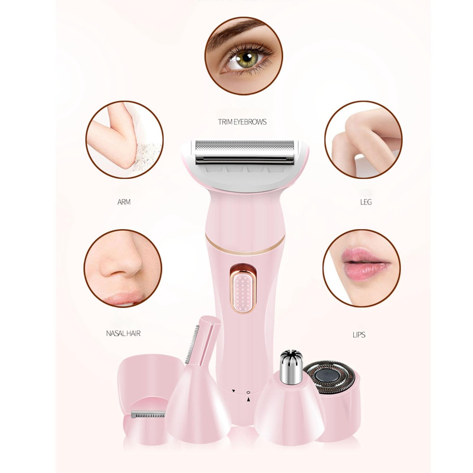 5 in 1 Electric Hair Trimmer for Women - Rechargeable Multifunctional Lady Shaver with Stainless Steel Blades, Portable & Compact Design - Perfect for Travel, Home Use, Bikini Line, Legs & Underarms Grooming