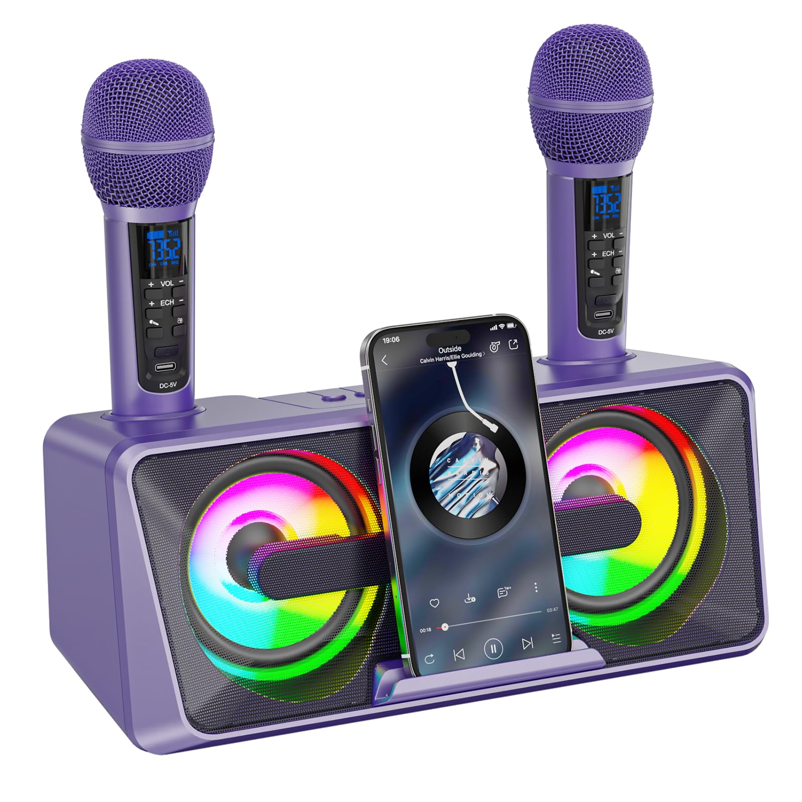 **Portable Bluetooth Karaoke Machine with 2 UHF Wireless Microphones & Disco Lights - PA Speaker System for Home Parties, Picnics, Cars, and Outdoor Events - Perfect Birthday Gift for Adults & Kids**    *(Use Cases: Singing at home parties, outdoor gatherings, birthday celebrations, car karaoke, and family entertainment.)*