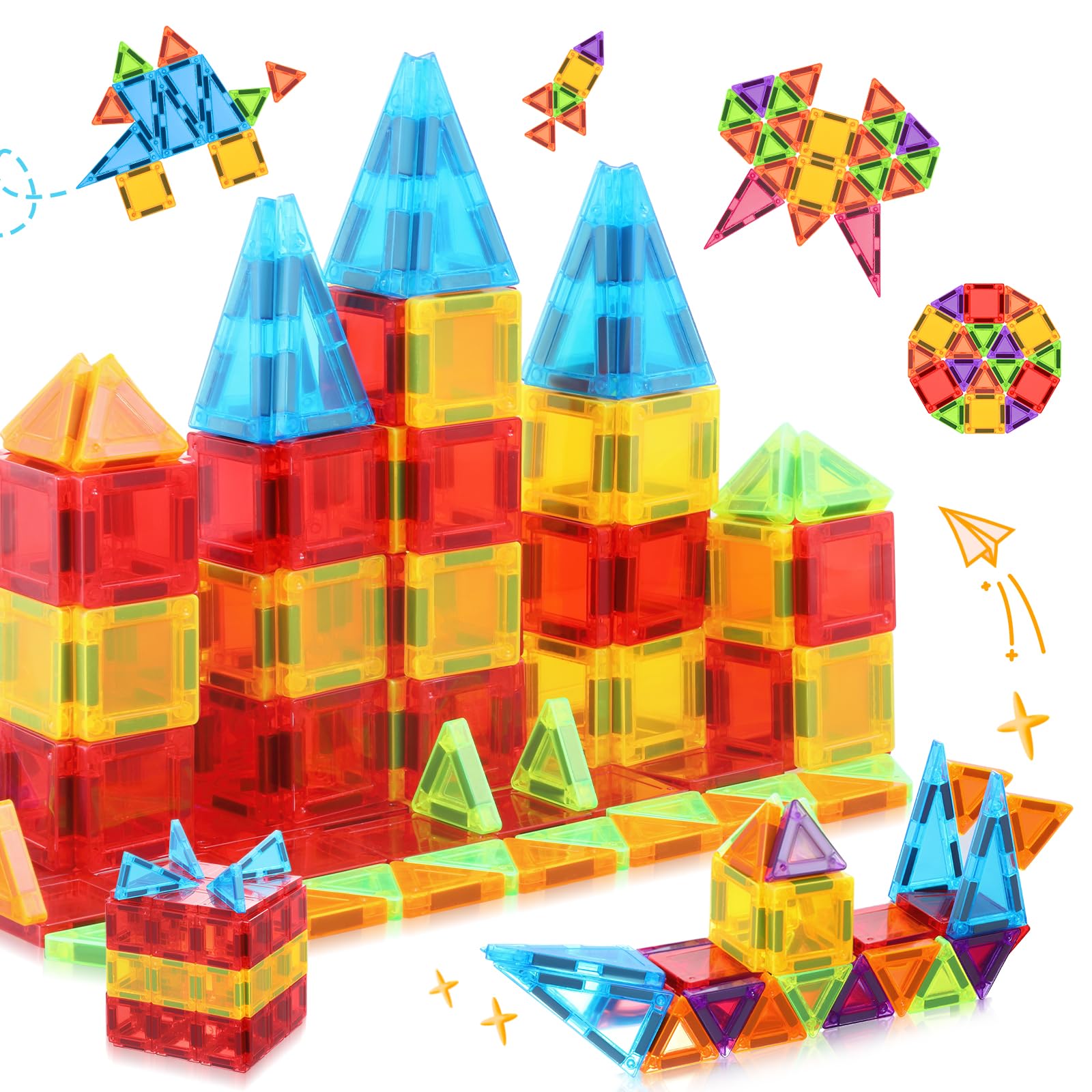STEM Magnetic Building Blocks for Kids - 100-Piece Travel Mini Magnetic Tiles Construction Toy Set, Educational STEM Learning Toys for Boys & Girls Ages 3-9 - Perfect for Home, Classroom & Travel Play