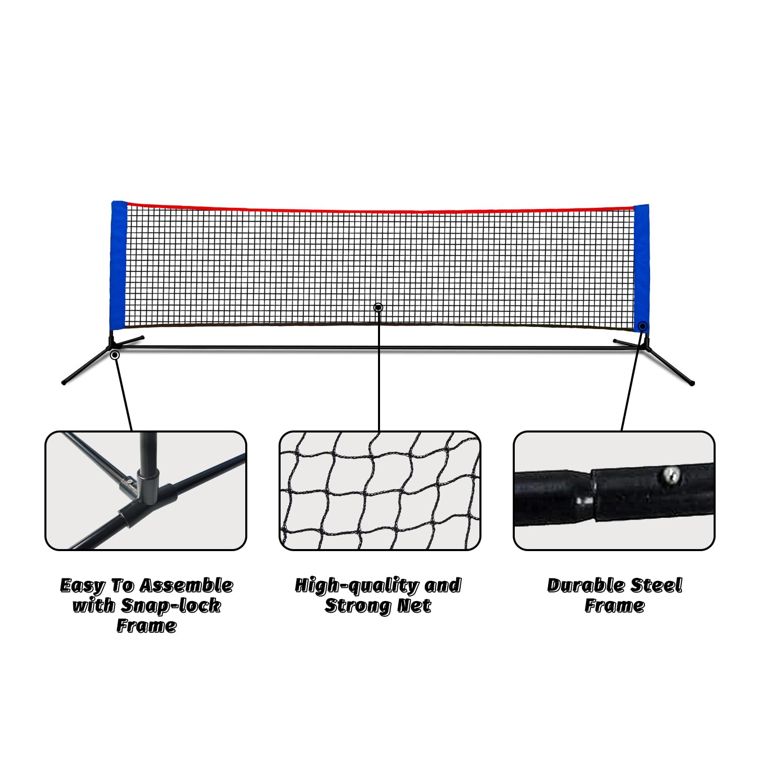 Adjustable Portable Multi-Sport Net for Badminton, Tennis, Volleyball & Pickleball - Durable Black Nylon Training Net for Backyard, Beach & Gym Use