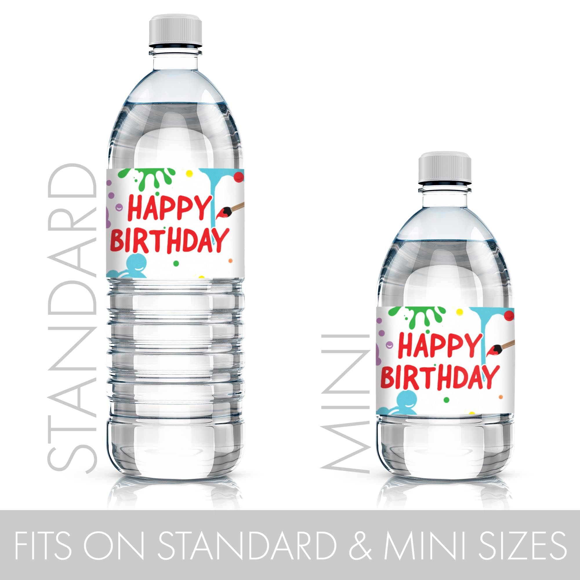 Distinctivs Art Birthday Party Water Bottle Labels - 24 Count Paint Party Decorations for Kids Birthday, Baby Shower & DIY Craft Projects