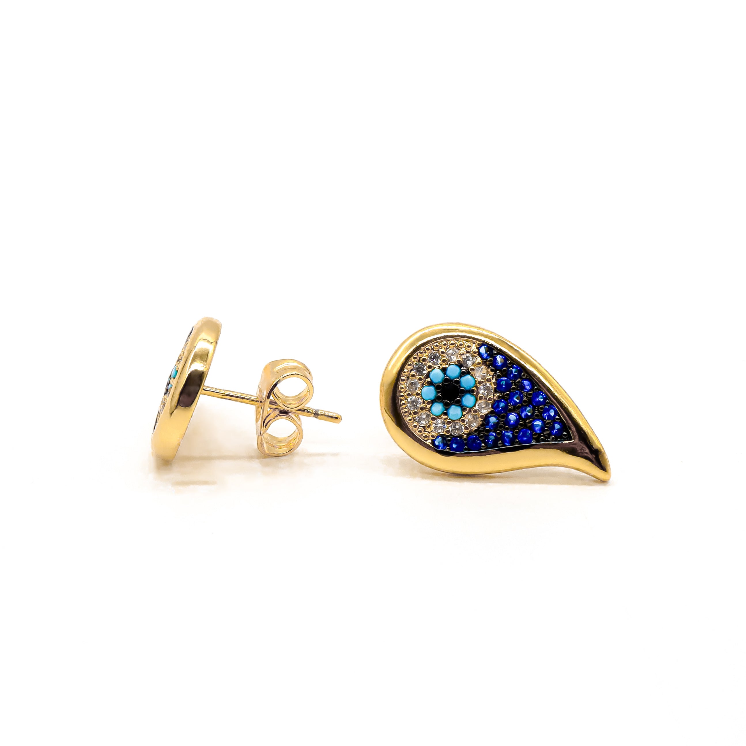 18K Gold Plated Evil Eye Stud Earrings with Blue Crystals – Teardrop Design for Women, Hypoallergenic Jewelry Gift for Birthday, Anniversary | Perfect for Everyday Wear, Parties & Special Occasions