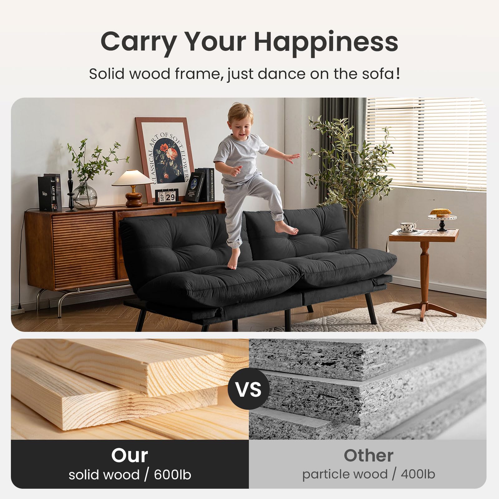 Velvet Convertible Futon Sofa Bed - 71