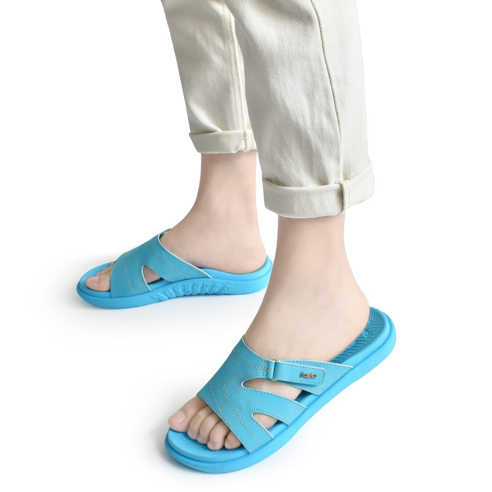 KuaiLu Women's Orthotic Slides - Lightweight Athletic Sandals with Arch Support for Plantar Fasciitis - Comfortable Yoga Mat Slippers for Home, Gym & Outdoor Walking