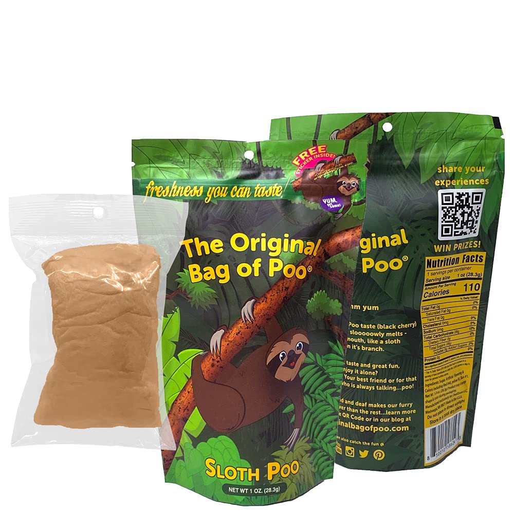 Original Bag of Poo® - Sloth Poo Black Cherry Flavored Cotton Candy (1oz) | Novelty Gag Gift with Free Sticker | Perfect for Pranks, Party Favors & Funny Gifts