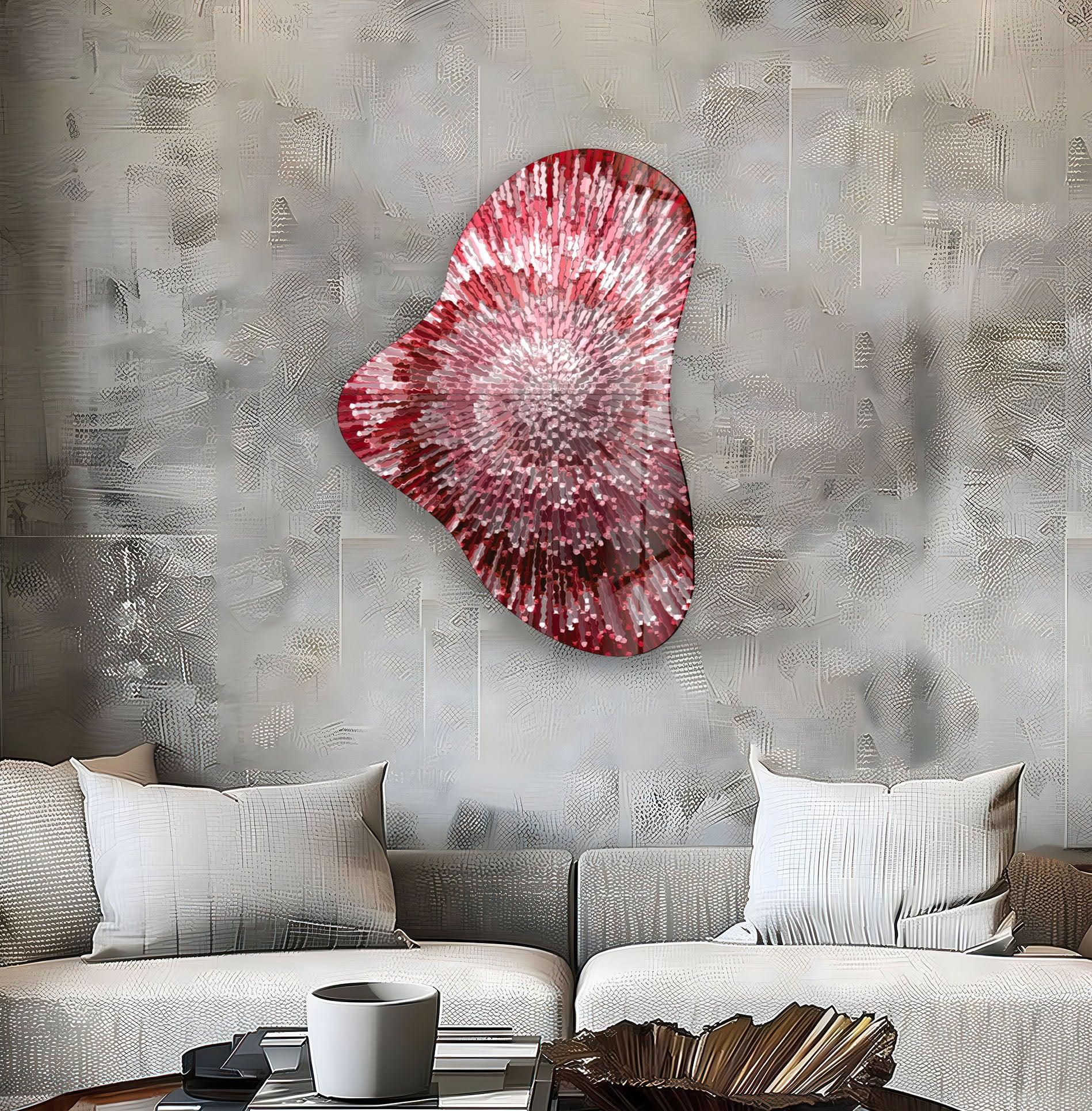 Abstract Red Lines Asymmetrical Glass Wall Art - Modern Home Decor for Living Room, Bedroom & Office - Unique Handmade Glass Panel for Contemporary Interior Design