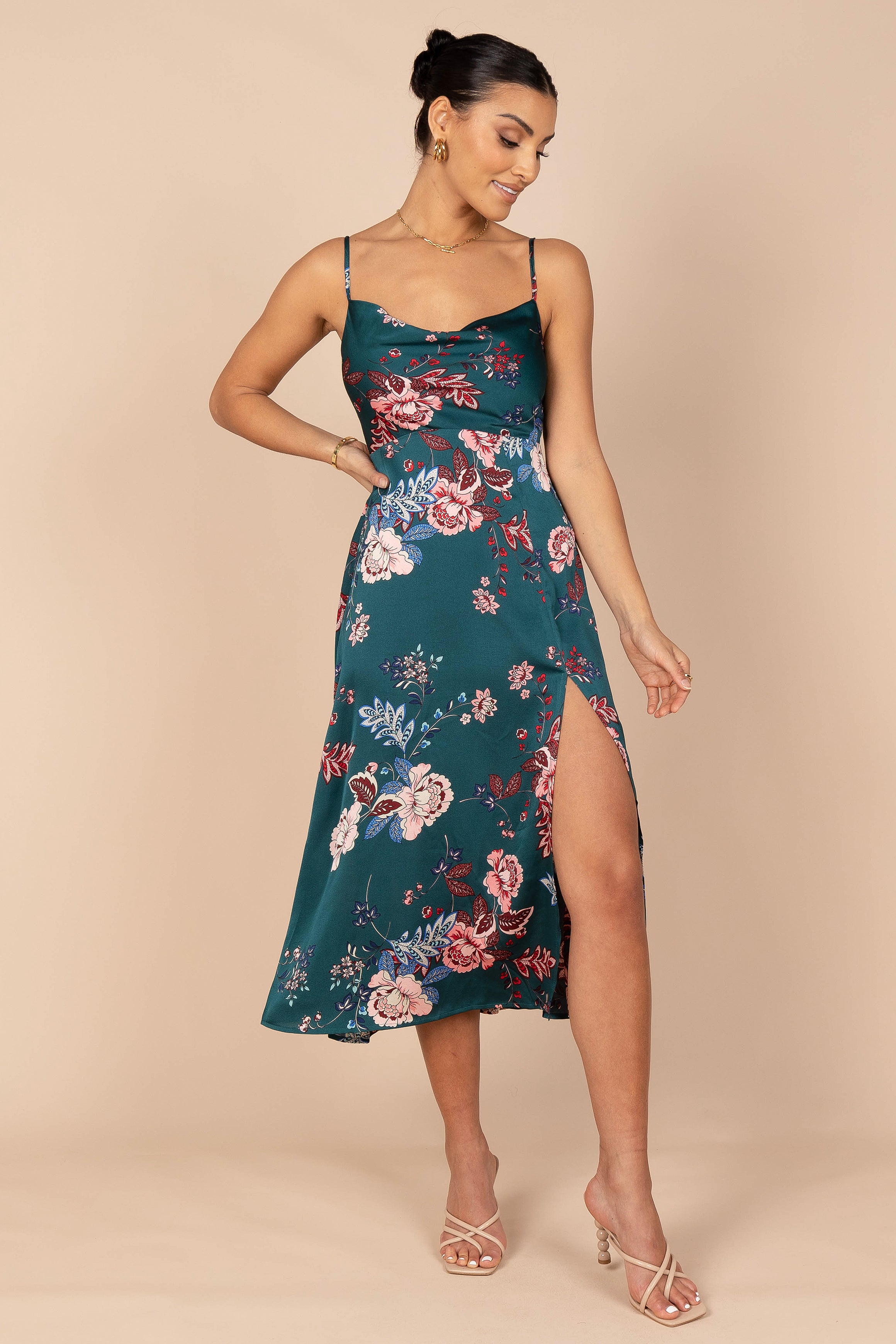 Alejandra Cowl Neck Midi Dress - Elegant Emerald Green Women's Formal Dress for Evening Parties, Weddings & Special Occasions