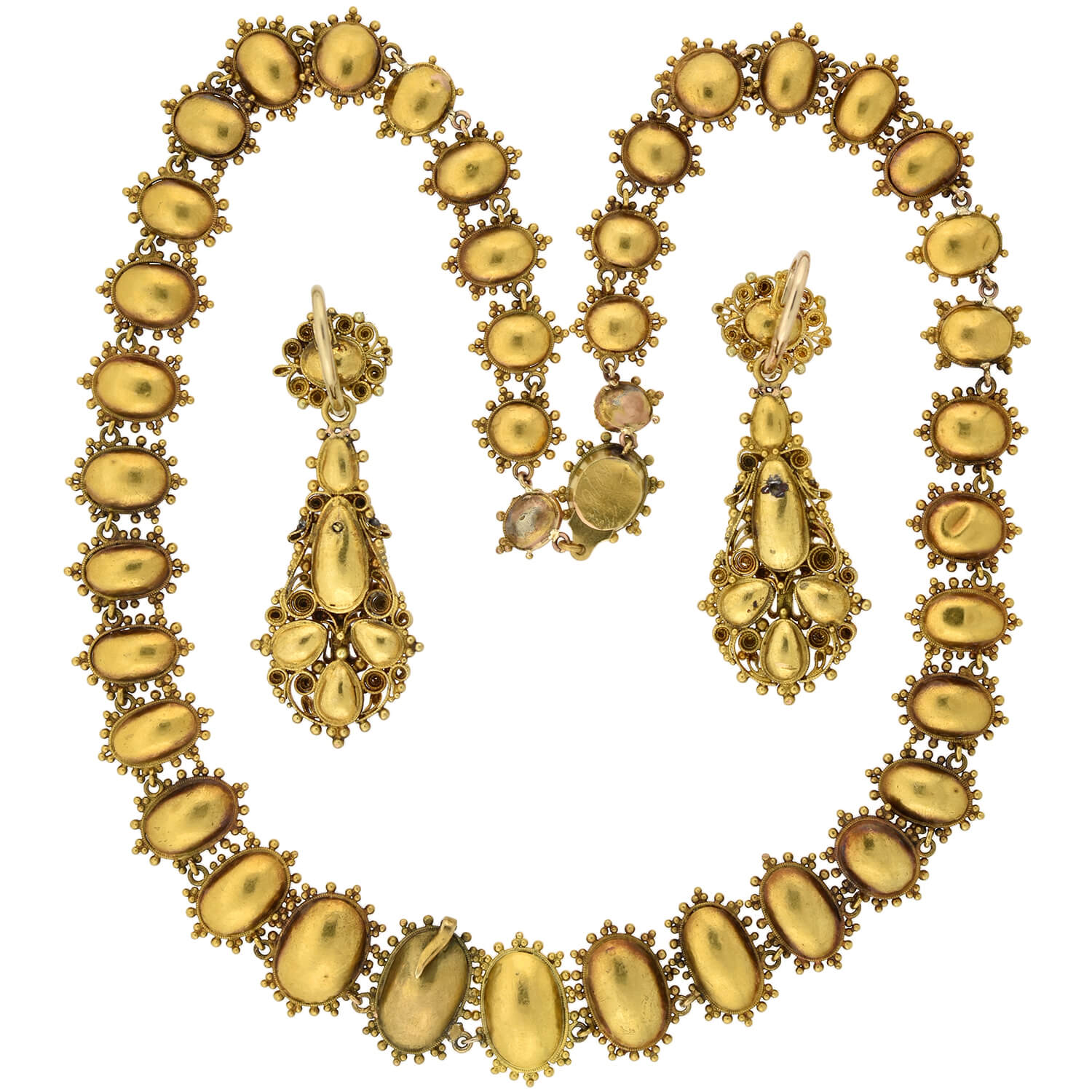 18K Gold Georgian Pink Topaz Necklace and Earrings Set - Rare Vintage Jewelry for Weddings, Parties & Special Occasions