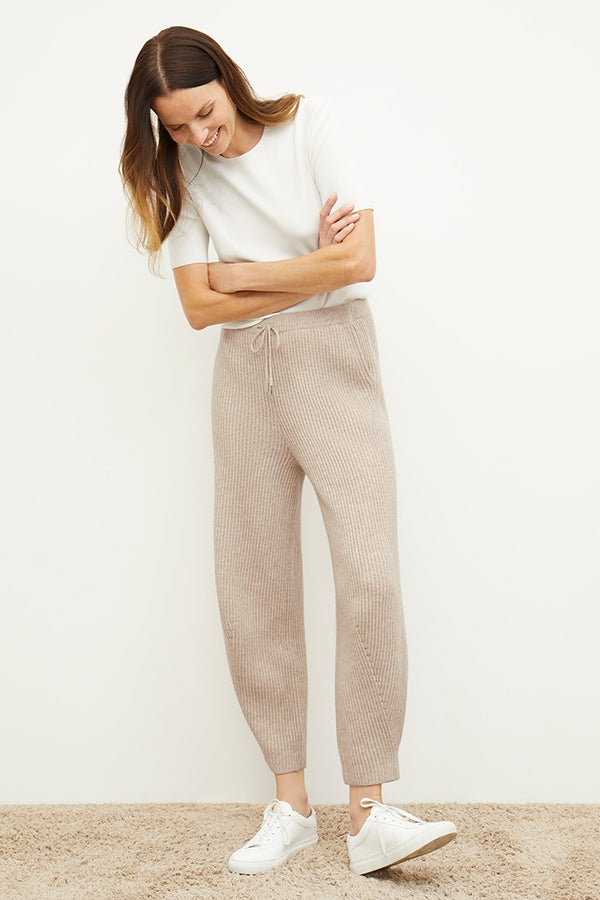 Addison Jogger Pants - Soft Cashmere Wool Blend in Oatmeal Melange Color | Comfortable Lounge Pants for Women | Perfect for Home, Yoga & Casual Wear