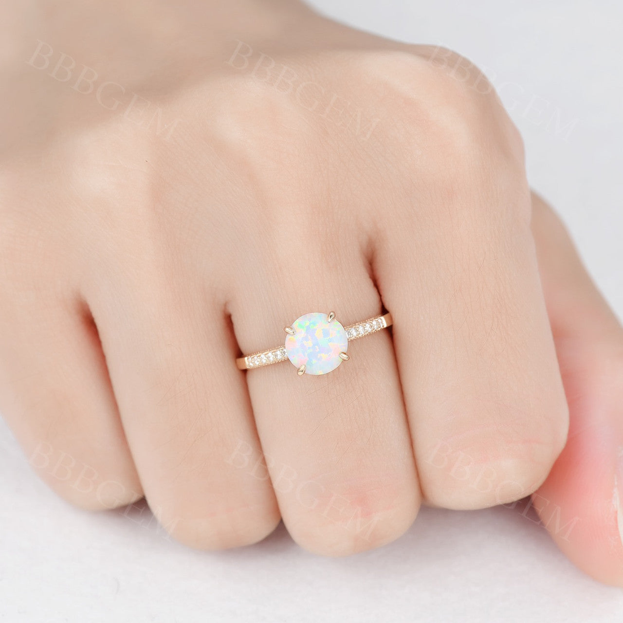 Opal Solitaire Engagement Ring for Women - 14K Rose Gold Wedding Band, Elegant Promise Ring for Her | Perfect for Proposals, Anniversaries & Special Occasions