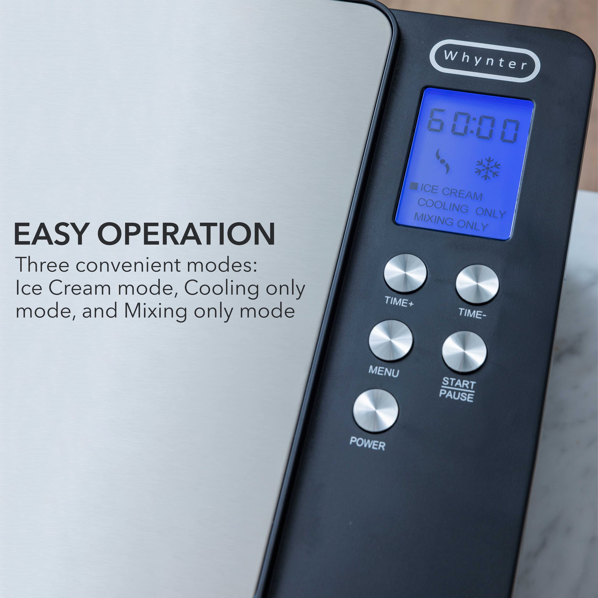Whynter ICM-200LS 2.1 Quart Automatic Ice Cream Maker with Built-In Compressor - No Pre-Freezing Needed, Digital LCD Display & Timer, Stainless Steel - Perfect for Home Kitchen, Parties, and DIY Frozen Desserts