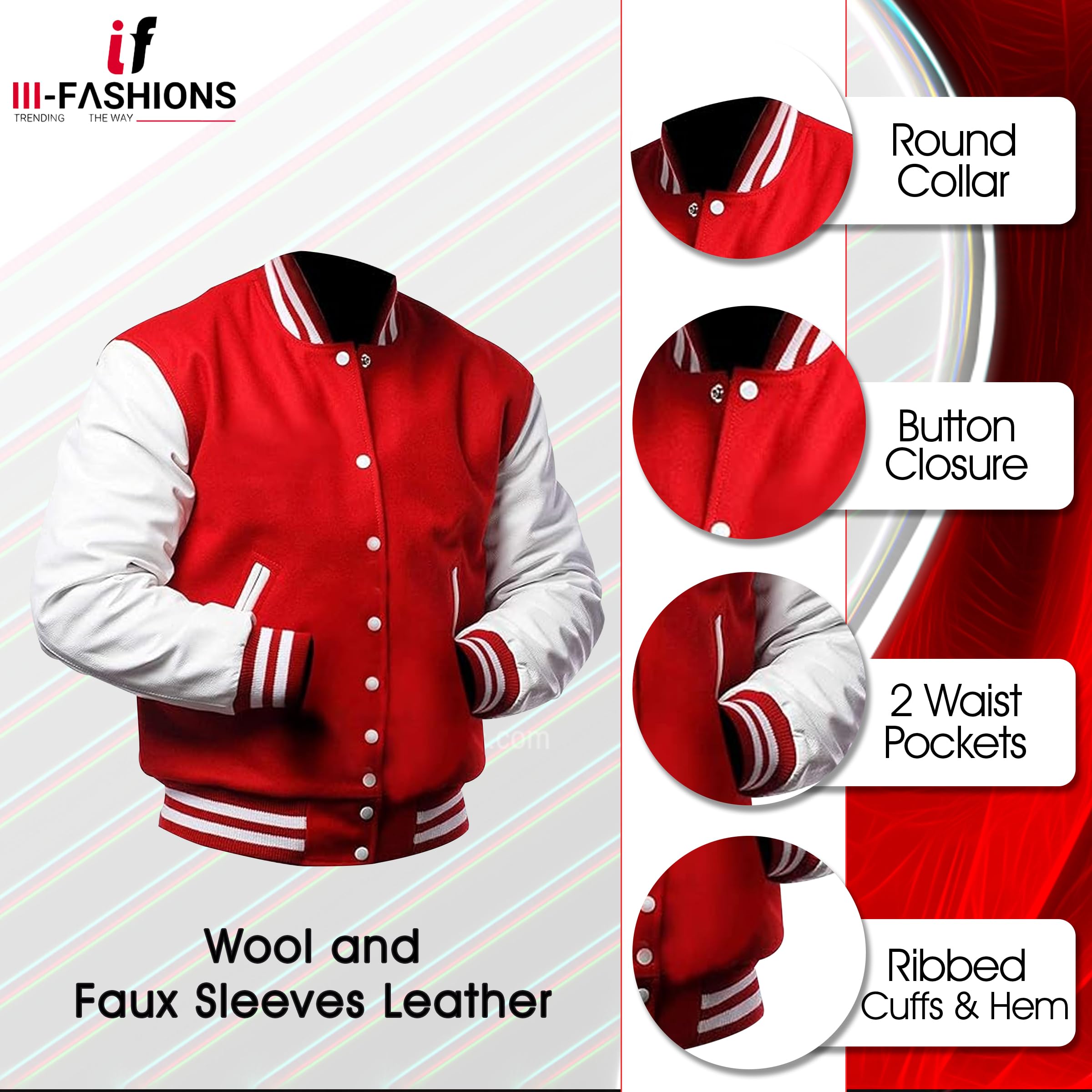 Varsity Jacket for Men & Women - College Letterman Style Baseball Coat with Wool Body & Faux Leather Sleeves | High School Sports, Casual Wear & Outdoor Activities