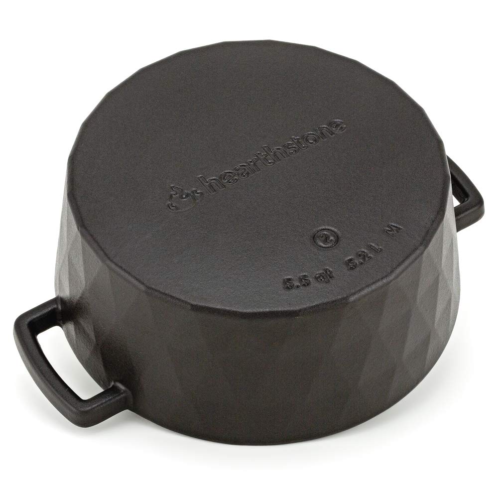 26cm Satin Black Enameled Cast Iron Dutch Oven - 5.2L Diamond Cocotte for Induction, Stovetop & Oven - Perfect for Braising, Baking & Slow Cooking