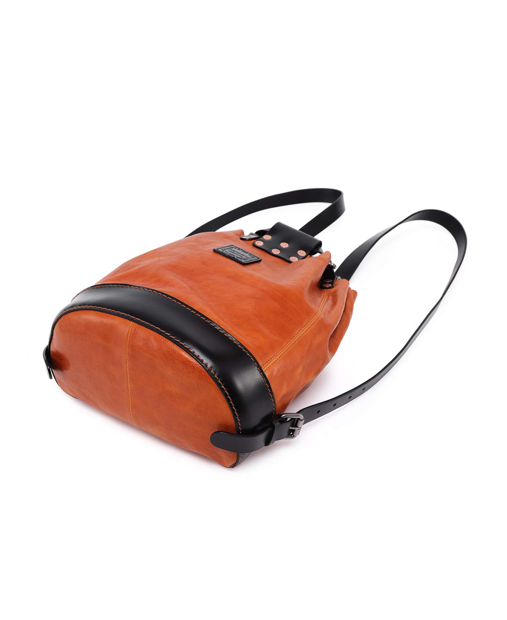 Genuine Leather Stars Align Bucket Backpack for Women & Men - Stylish Crossbody & Shoulder Bag in Cognac & Black - Perfect for Travel, Work & Everyday Use