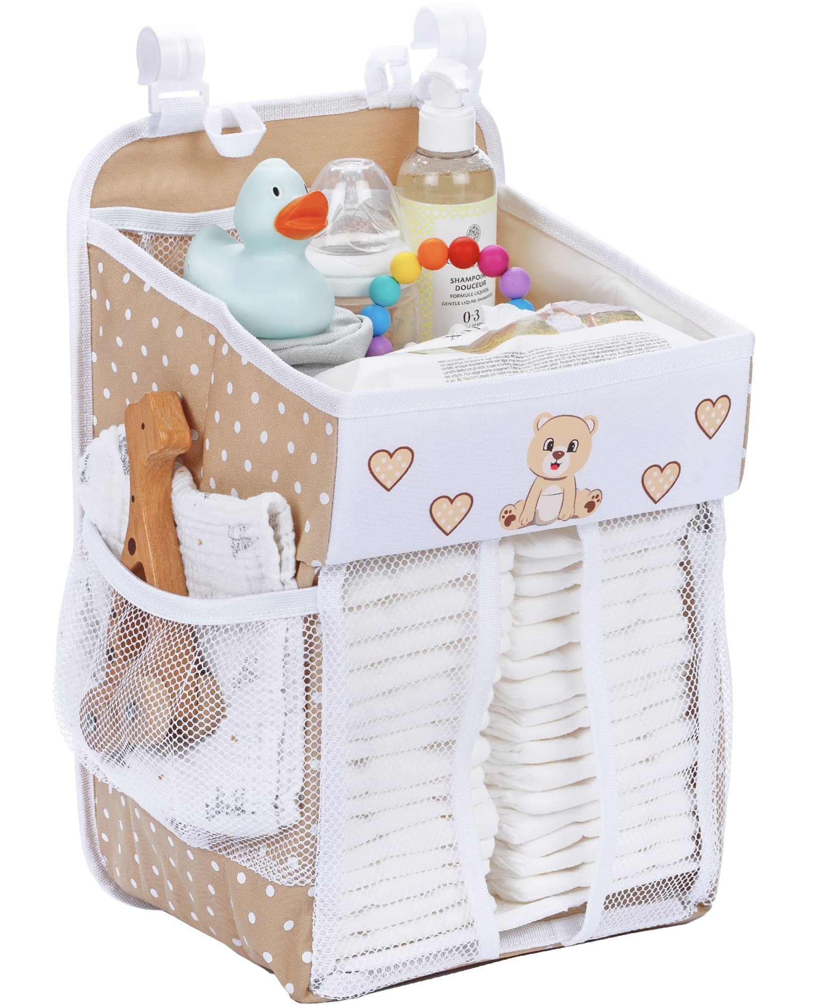 Hanging Diaper Caddy Organizer - Baby Shower Gift for New Parents | Holds 50+ Diapers & Nursery Essentials | Teddy Bear Design (17x9x9 Inches) | Perfect for Changing Tables, Nursery Organization & Baby Care