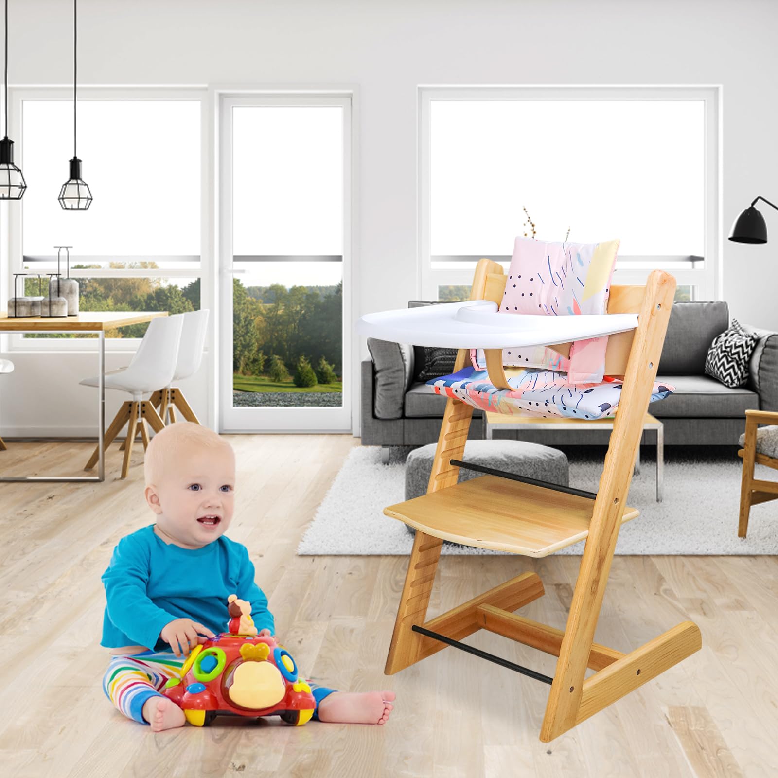 Tripp Trapp High Chair Cushion Set - Soft & Comfortable Baby Feeding Seat Pad with 2 Washable Placemats - Colorful Patterns for Stokke High Chair - Perfect for Mealtime, Playtime & Learning Activities