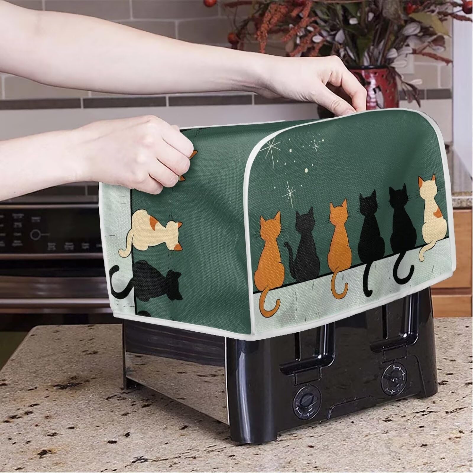 Cat Print 2-Slice Toaster Cover - Dust & Fingerprint Proof Kitchen Appliance Protector for Bread Maker & Small Oven - Washable Bakeware Accessory for Home, Dorm & Office Use
