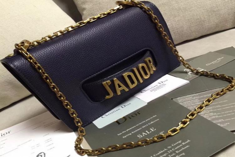 J'Adior Calfskin Flap Bag in Dark Blue | Luxury Designer Handbag for Women | Perfect for Evening Parties, Date Nights & Special Occasions
