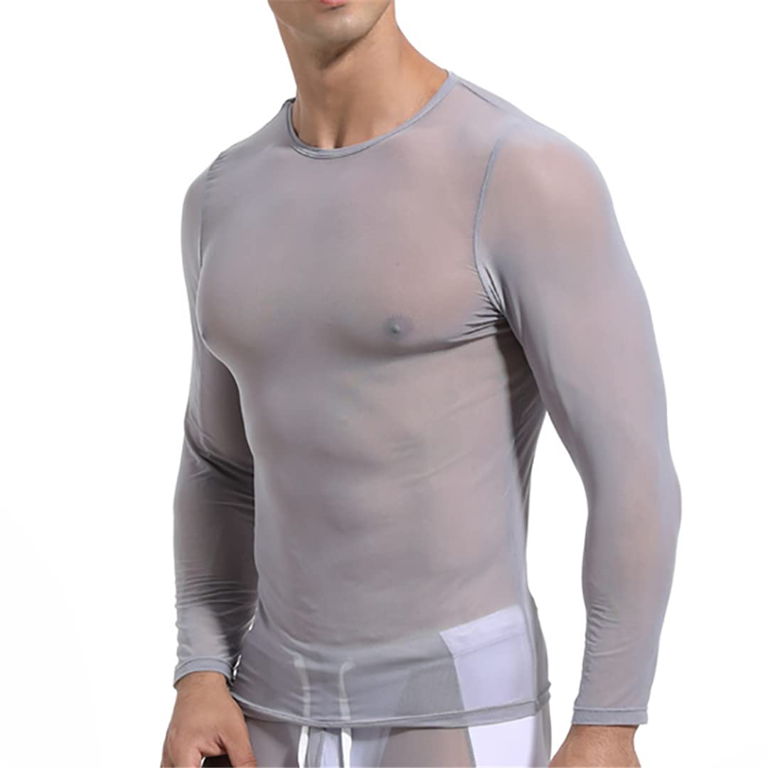 Sexy Mesh Transparent Men's Undershirts - Sheer Long Sleeve Lingerie T-Shirts & Singlet Tops for Sensual Wear & Intimate Moments