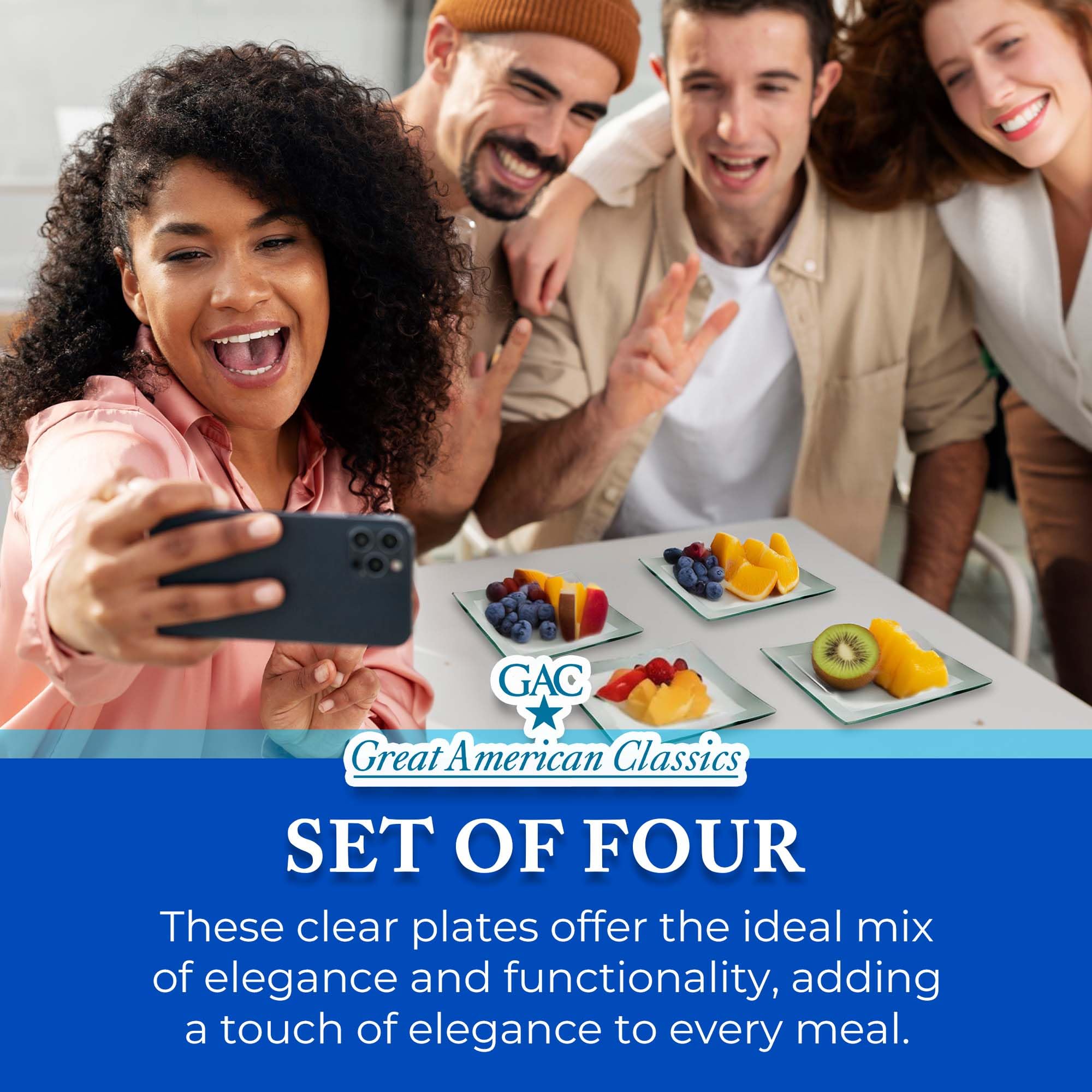 GAC Modern 6-Inch Square Tempered Glass Plates – Elegant Dessert & Cocktail Plates Set of 4, Durable & Stylish, Microwave & Dishwasher Safe – Perfect for Party Serving, Wedding Receptions & Home Entertaining