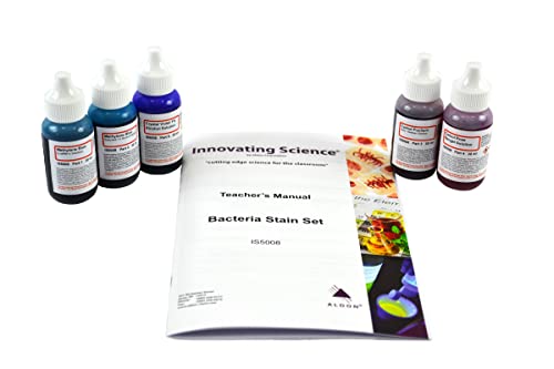 Innovating Science Bacteria Stain Set - 5 Different Chemical Stains in 30mL Dropper Bottles for Microscopy, Lab Experiments & Science Education - The Curated Chemical Collection