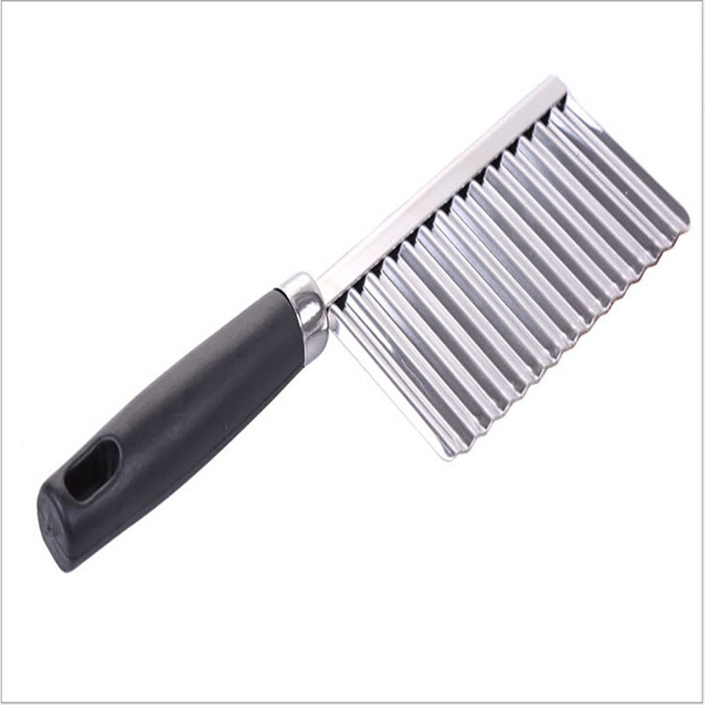 Stainless Steel Wavy Vegetable & Potato Cutter - Multi-Purpose Kitchen Tool for Slicing Fruits, Vegetables - Perfect for Home Cooking, Meal Prep & Garnishing (Black, One Size)