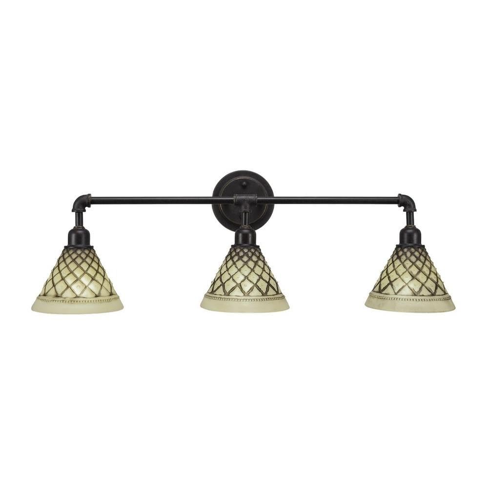 Toltec Lighting 183-DG-7185 Vintage 3-Light Bathroom Vanity Bar with 7
