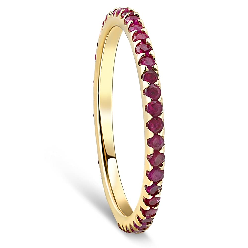3/4 Carat Ruby Eternity Ring - 10K Yellow Gold Anniversary Wedding Band for Women - Perfect for Valentine's Day, Engagement, Anniversary & Special Occasion Gifts