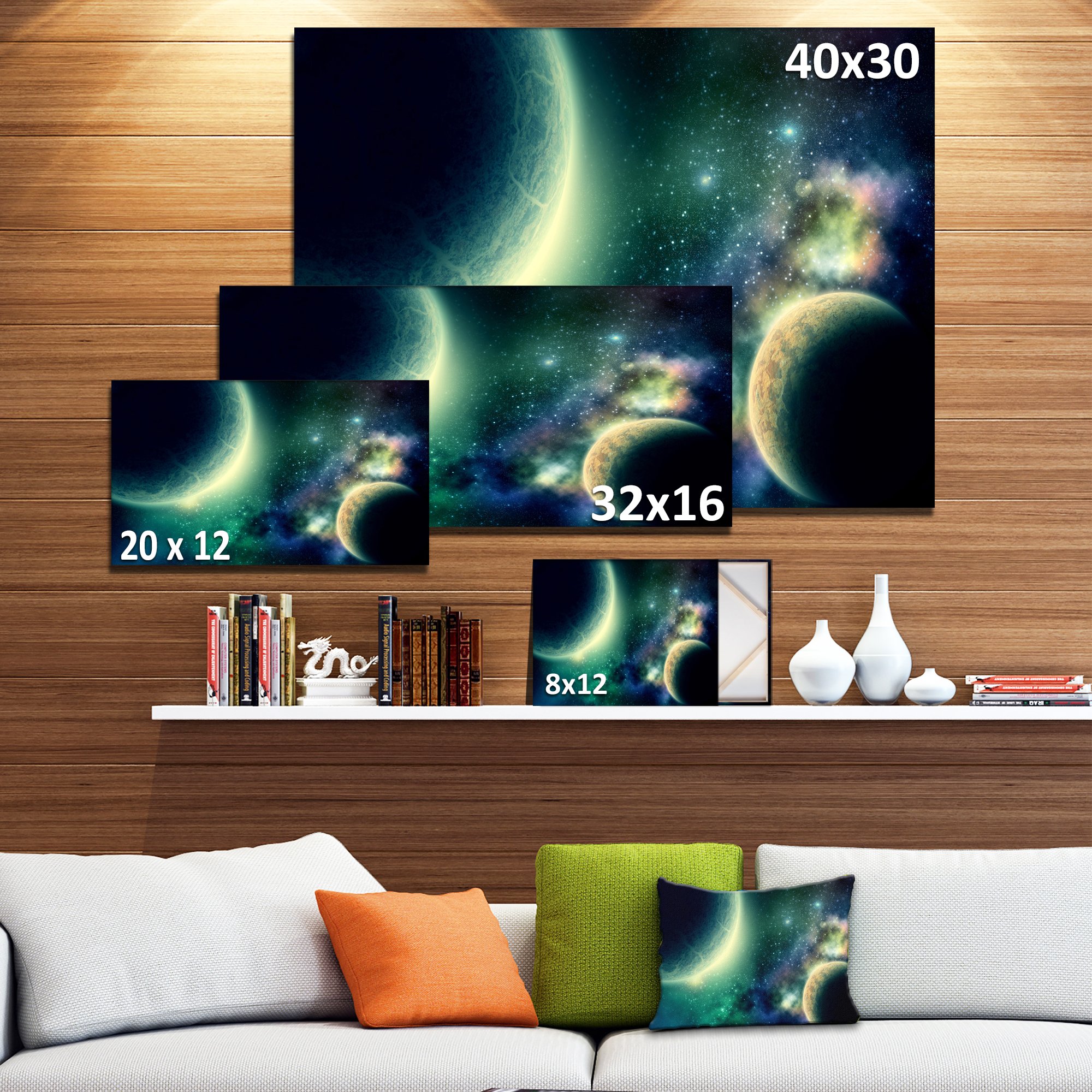 Two Planets Abstract Canvas Art Print - Modern Space Wall Decor for Living Room, Bedroom & Office | Large Framed Galaxy Painting for Home & Office Decor