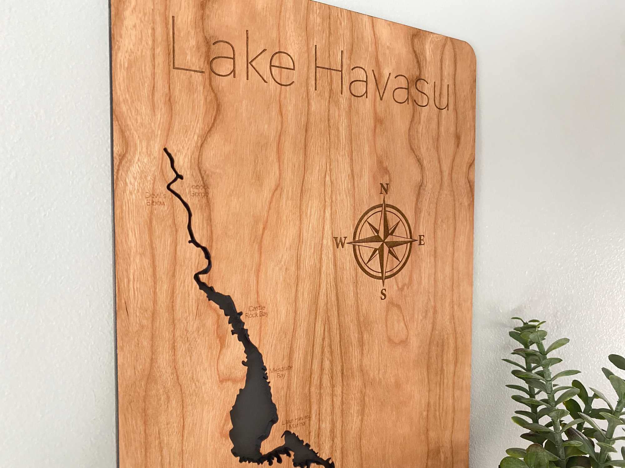 3D Engraved Lake Havasu Wooden Map Wall Art - Cherry Wood Lake House Decor Gift for Home, Office, or Cabin - Perfect for Boating Enthusiasts & Vacation Memories
