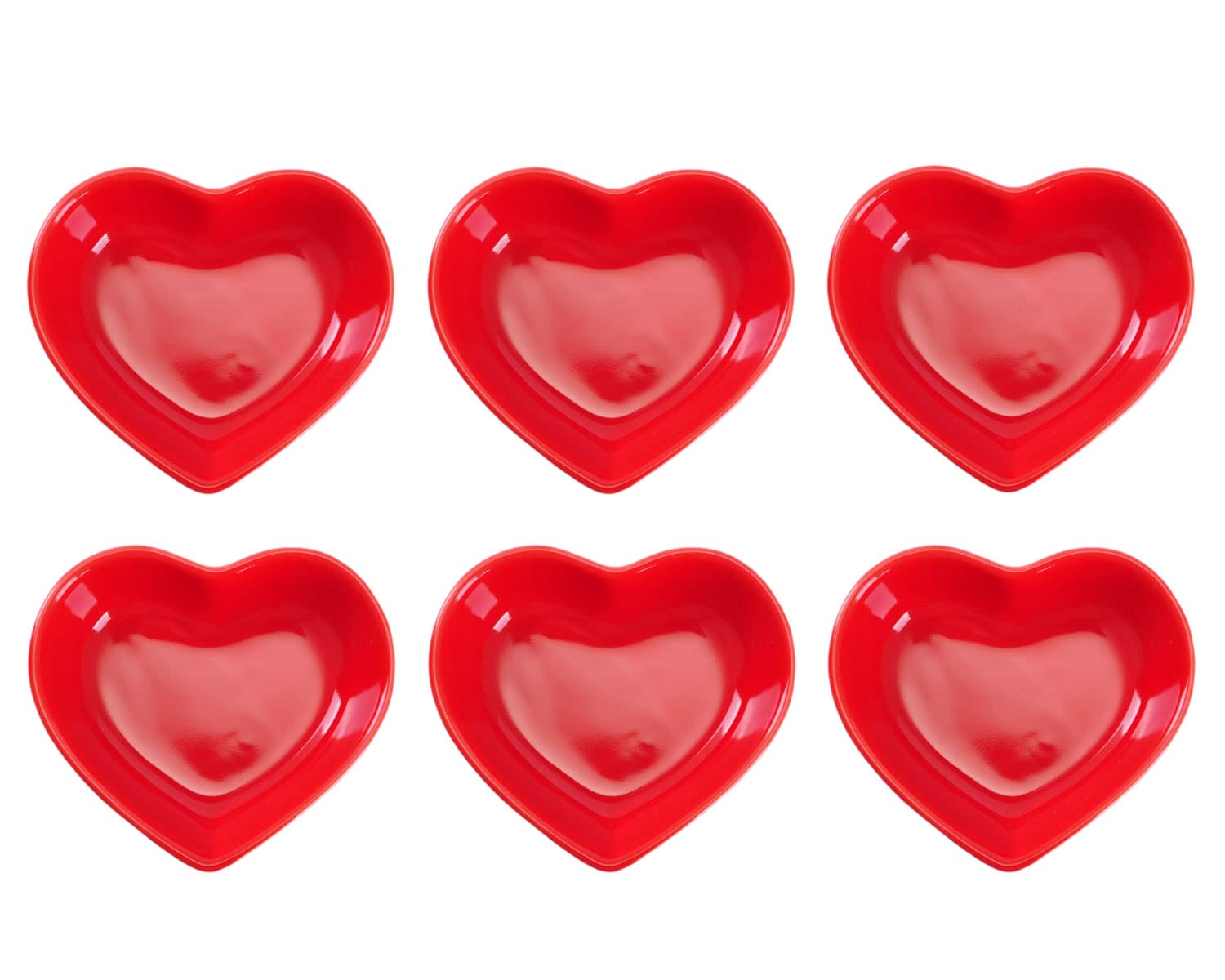 WHJY Red Heart-Shaped Ceramic Side Dish Bowls - Set of 6, Contemporary Porcelain Condiment Dishes for Soy Sauce, Dipping Sauces, Perfect for Wedding, Birthday Parties & Home Dining Decor