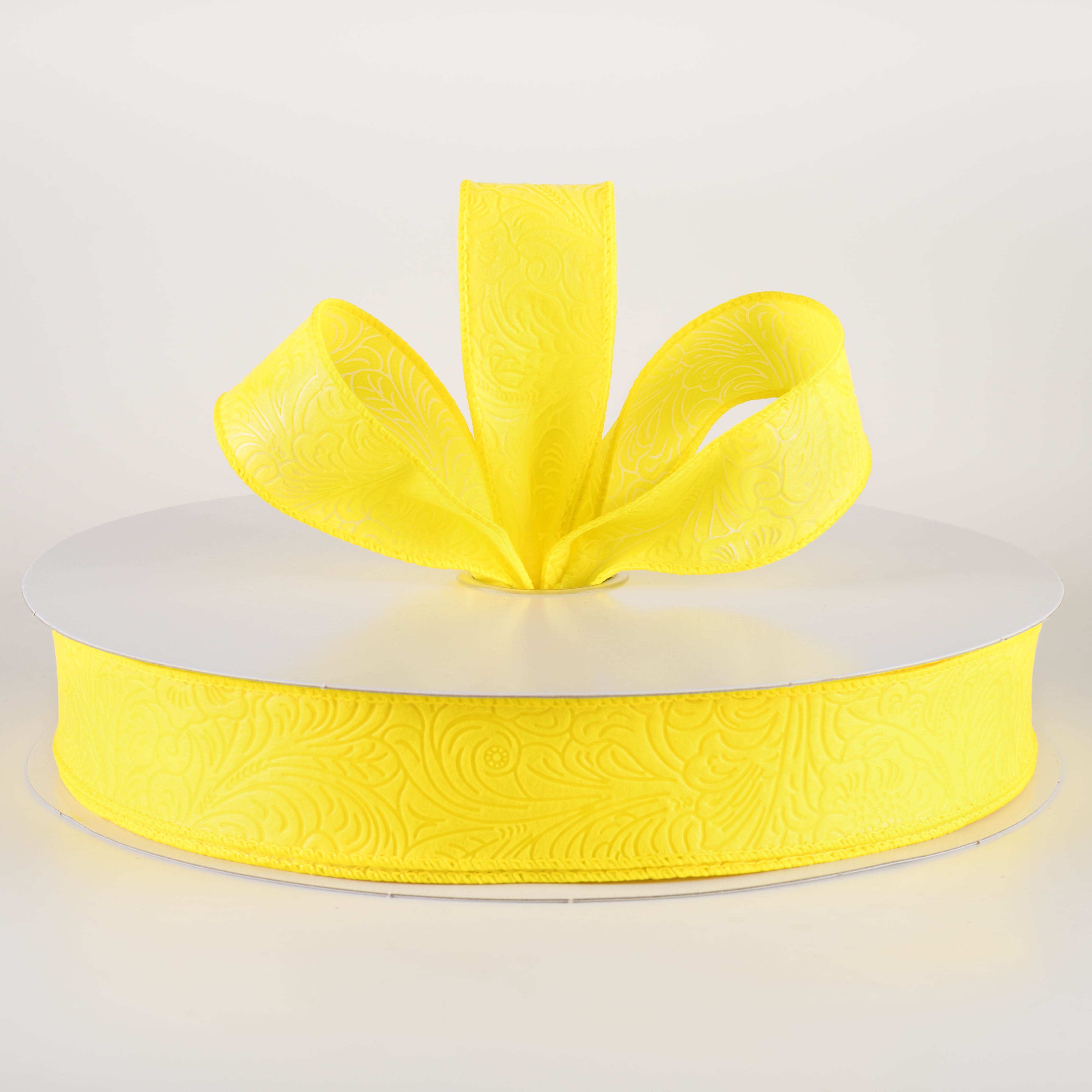 1.5 Inch Embossed Flower Breeze Ribbon - Daffodil Yellow (50 Yards) for Gift Wrapping, DIY Crafts, Wedding Decorations and Scrapbooking