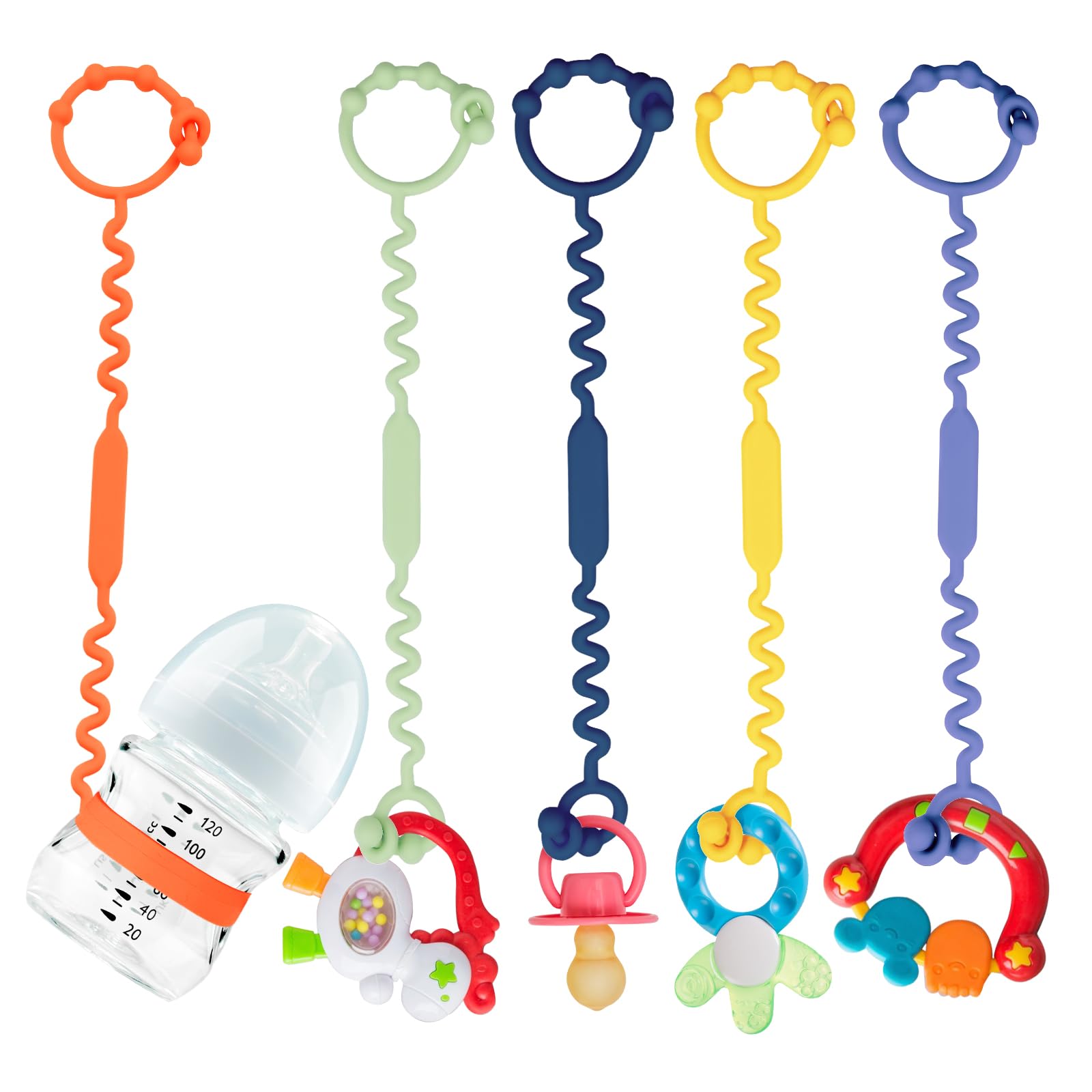 BPA-Free Silicone Toy Straps for Baby - Adjustable Stroller & High Chair Safety Straps for Teether, Pacifier & Sippy Cup | Secure Toy Holder for On-the-Go Parents (Orange)
