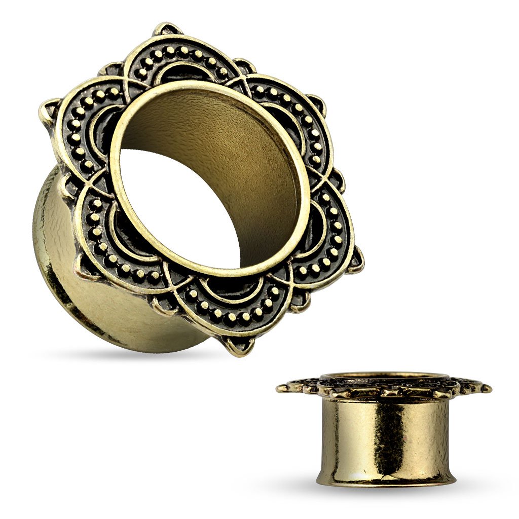 Antique Gold IP Flared Rose of Sharon Tunnels - Sold Per Pair - Perfect for Boho Jewelry & Ear Stretching Fashion