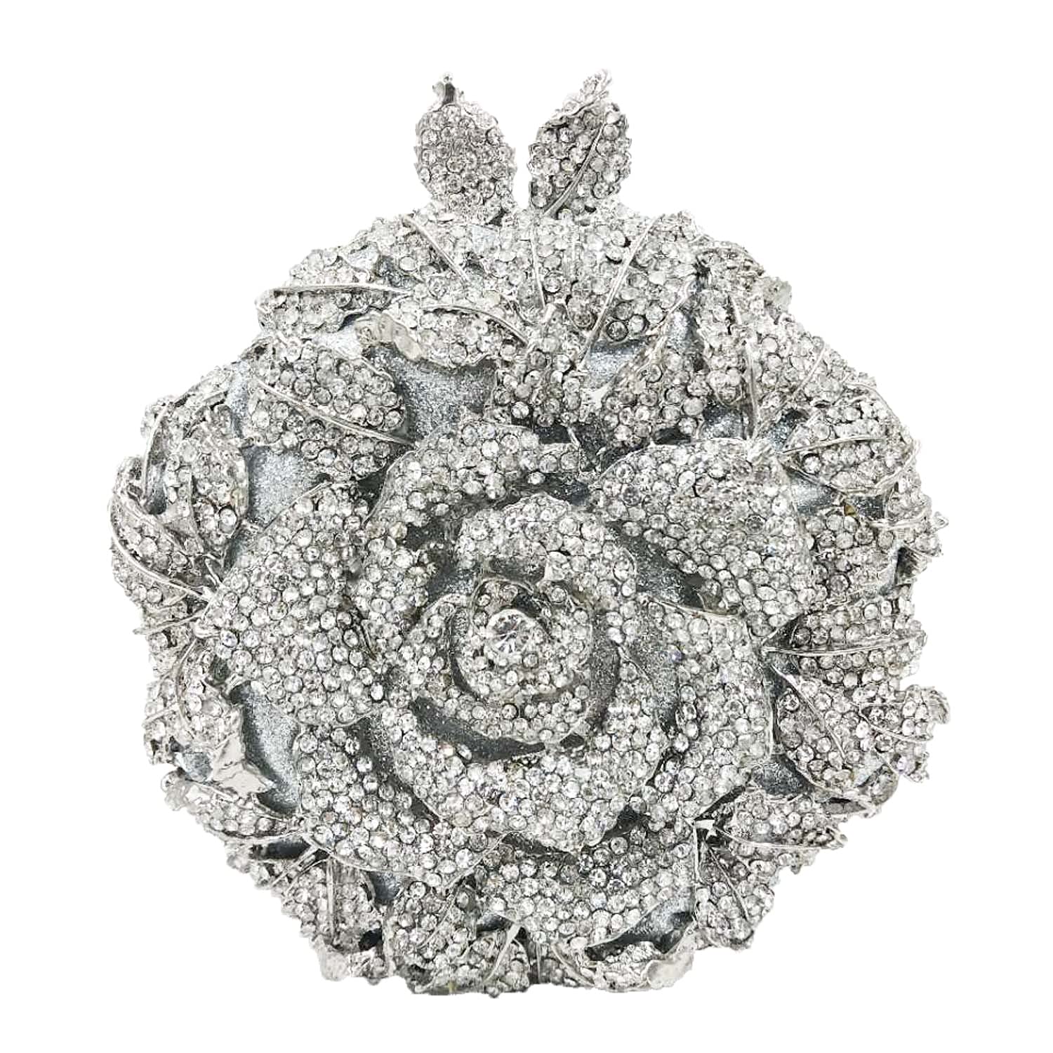 Elegant Round Rose Flower Crystal Clutch Purse for Women - Formal Evening Bag, Wedding Clutch, Party Handbag, Mini Purse - Perfect for Weddings, Prom, Cocktail Parties & Special Occasions