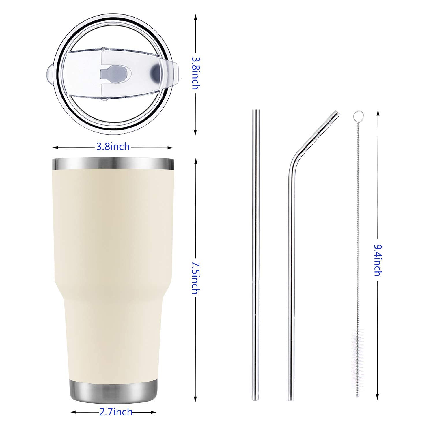 30oz Insulated Stainless Steel Tumbler with Straw Lid & Cleaning Brush - Yellow & Cream Double Wall Vacuum Cup for Hot & Cold Drinks - Perfect for Office, Gym, Travel and Outdoor Activities