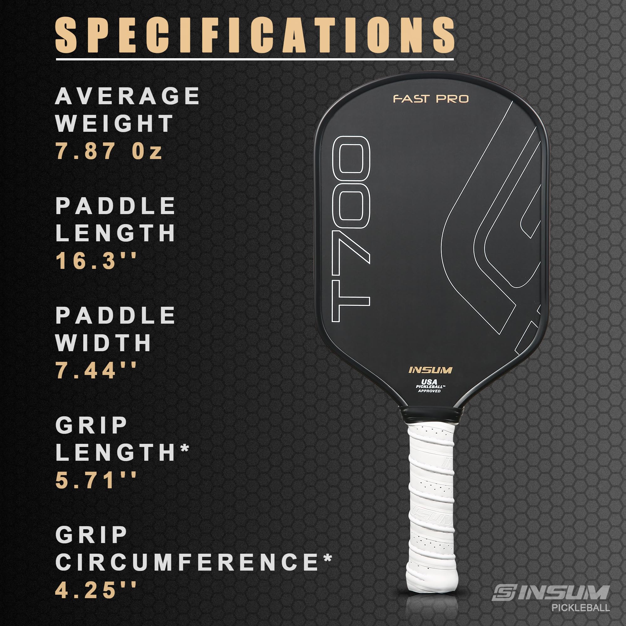 INSUM T700 Pickleball Paddles - USAPA Approved Premium Pickleball Rackets with Toray T700 Raw Carbon Fiber Surface & Nomex Core for Maximum Spin Control | Perfect for Competitive Play & Outdoor Recreation